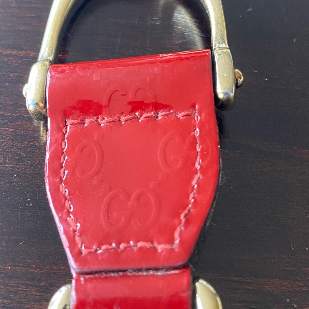 Gucci Red Patent Leather and Gold Tone Horsebit Keychain Made in Italy - Picture 4 of 6
